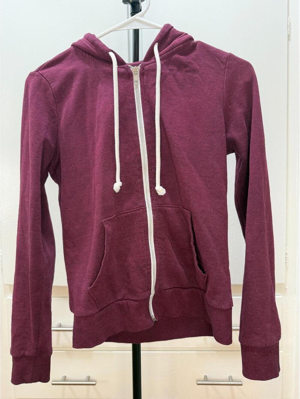 H&M Basic Burgundy Zip Up Hoodie Cotton Blend Women’s XS